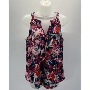 ROSE OLIVE Colorful Flowers V Neck Sleeveless Top Size S Womens